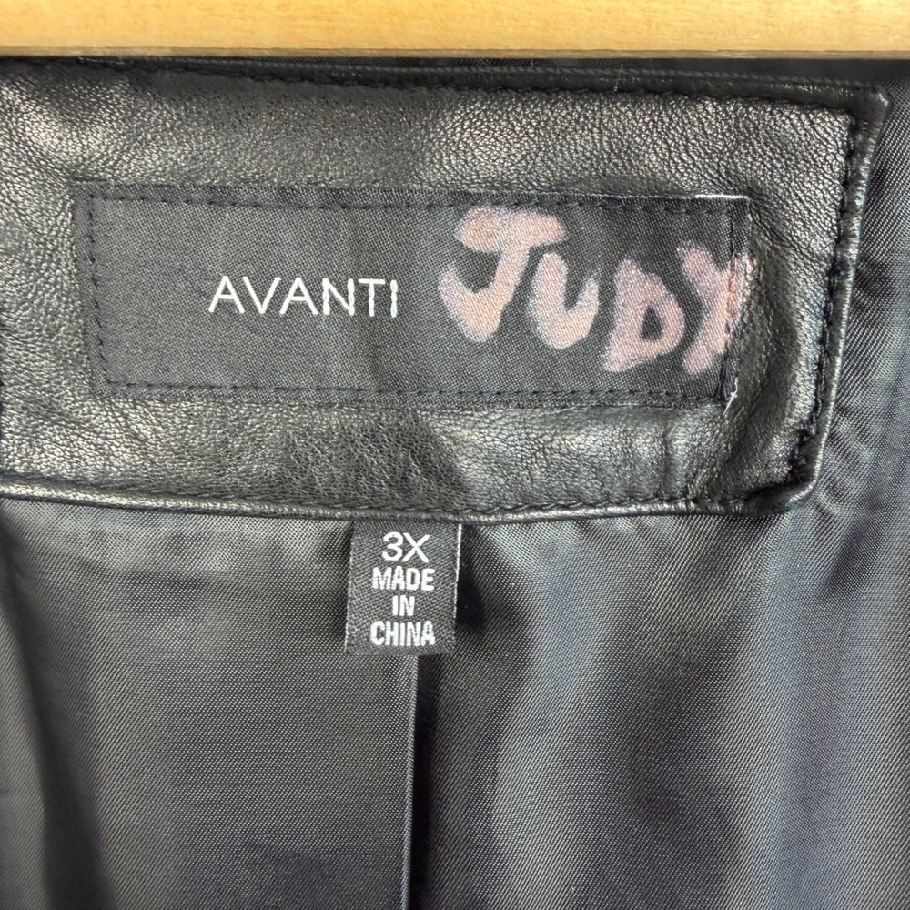 Avanti Black Genuine Leather Trench Coat Jacket Womens Plus 3X Mid Length - Picture 10 of 15